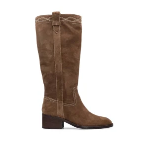Bota Cano Alto Mulher Camurça Castanho